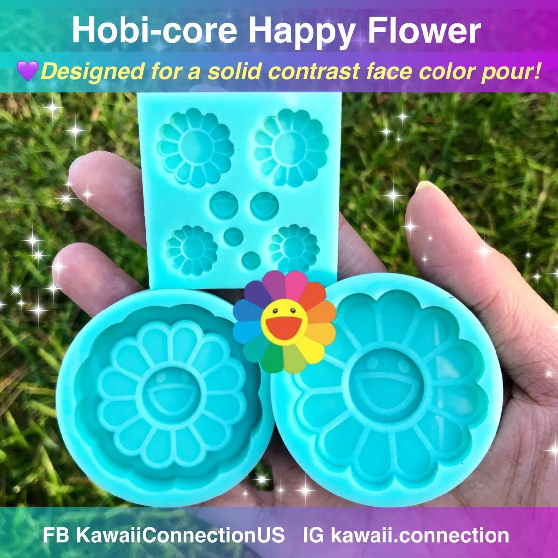 1.75 inch BTS Hobi J-Hope Happy Flower Backed Shaker (designed for a solid face color resin pour aka less painting!) Phone Grip Size Silicone Mold
