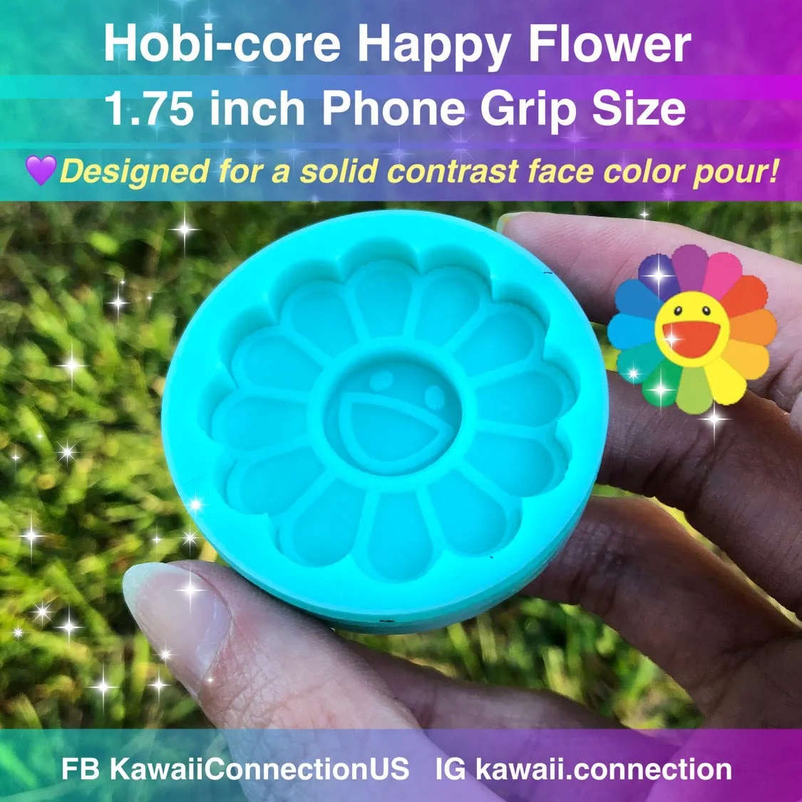 1.75 inch BTS Hobi J-Hope Happy Flower Backed Shaker (designed for a solid face color resin pour aka less painting!) Phone Grip Size Silicone Mold