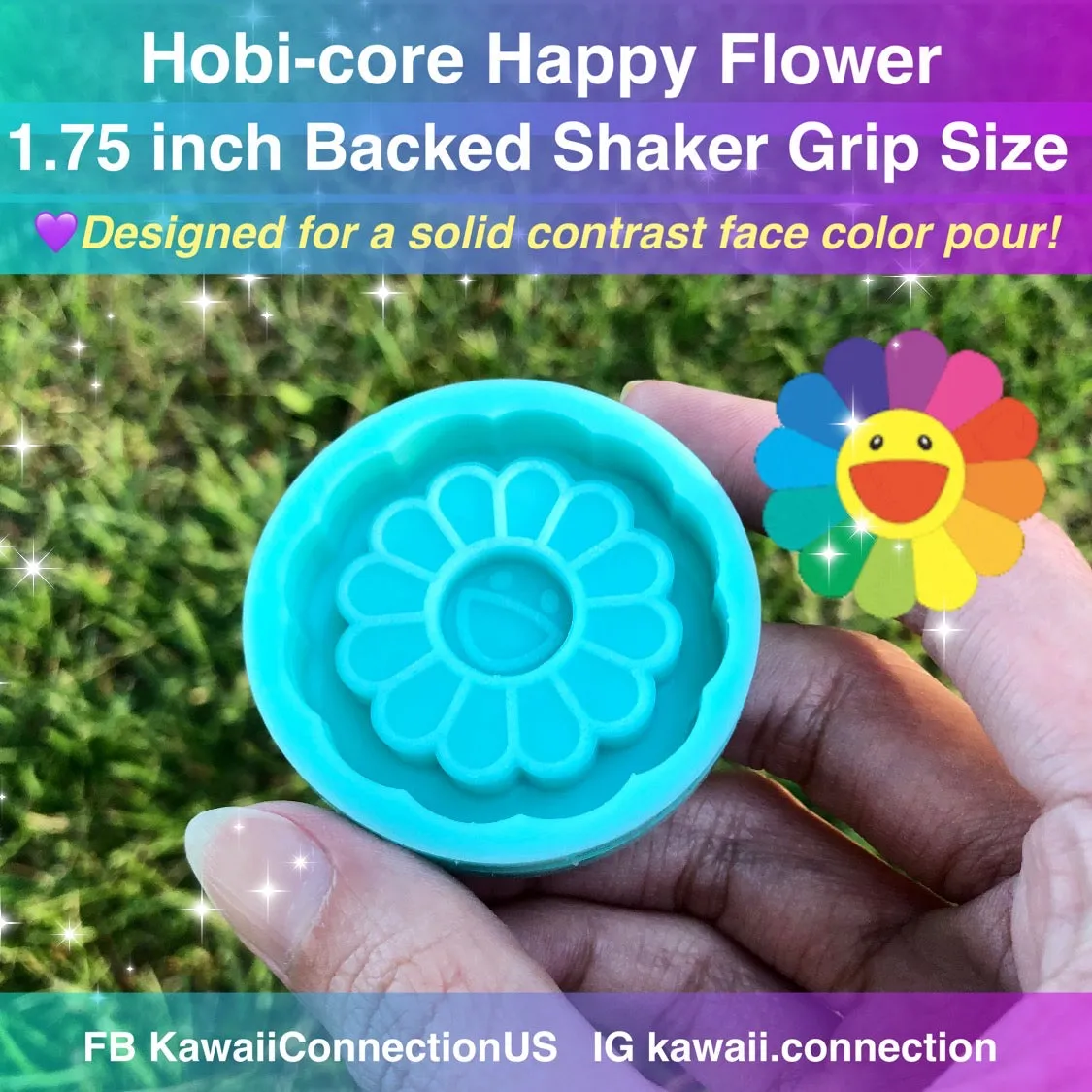 1.75 inch BTS Hobi J-Hope Happy Flower Backed Shaker (designed for a solid face color resin pour aka less painting!) Phone Grip Size Silicone Mold