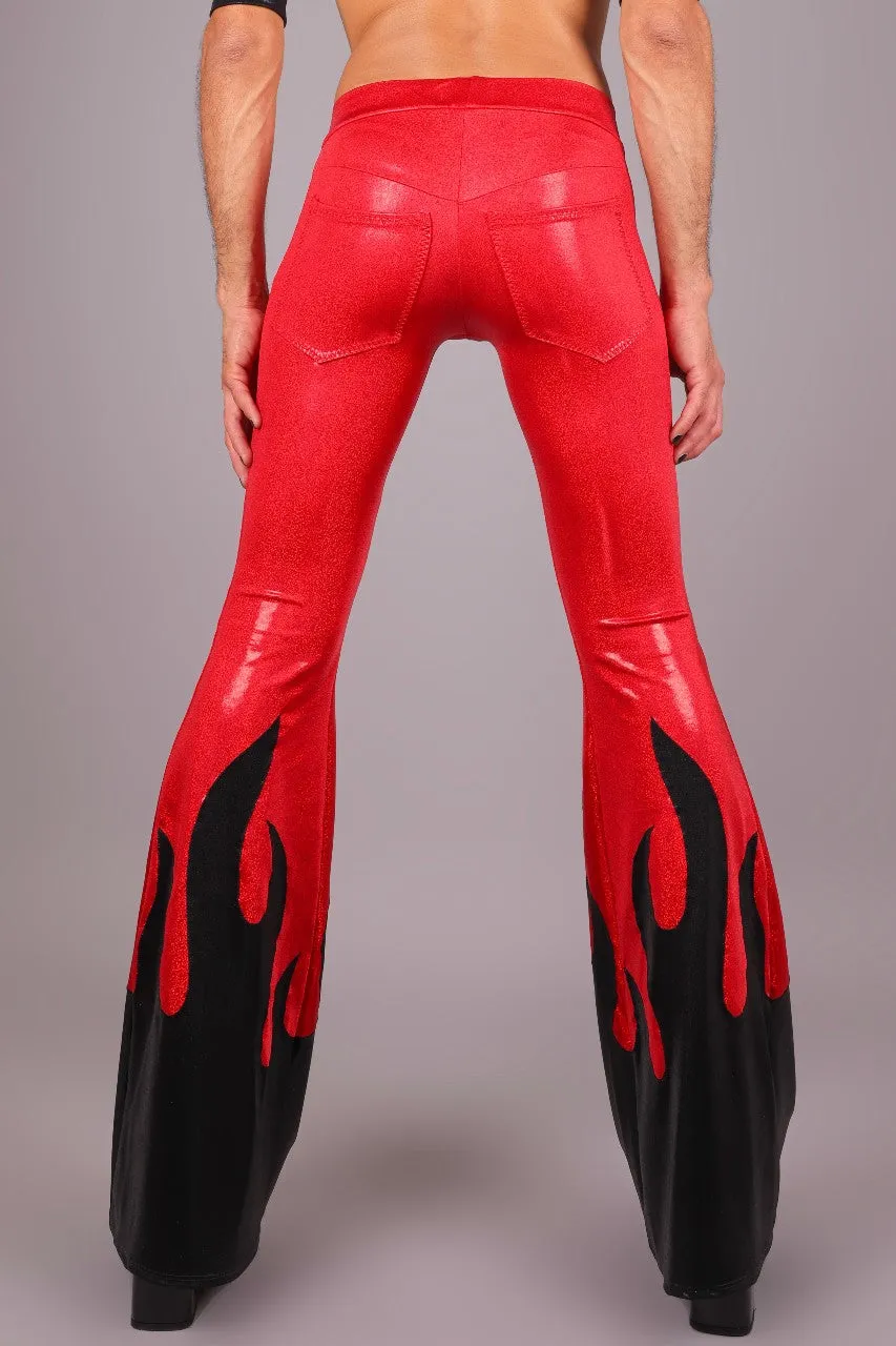 Black Flames Jeans Back Bell Bottom Leggings