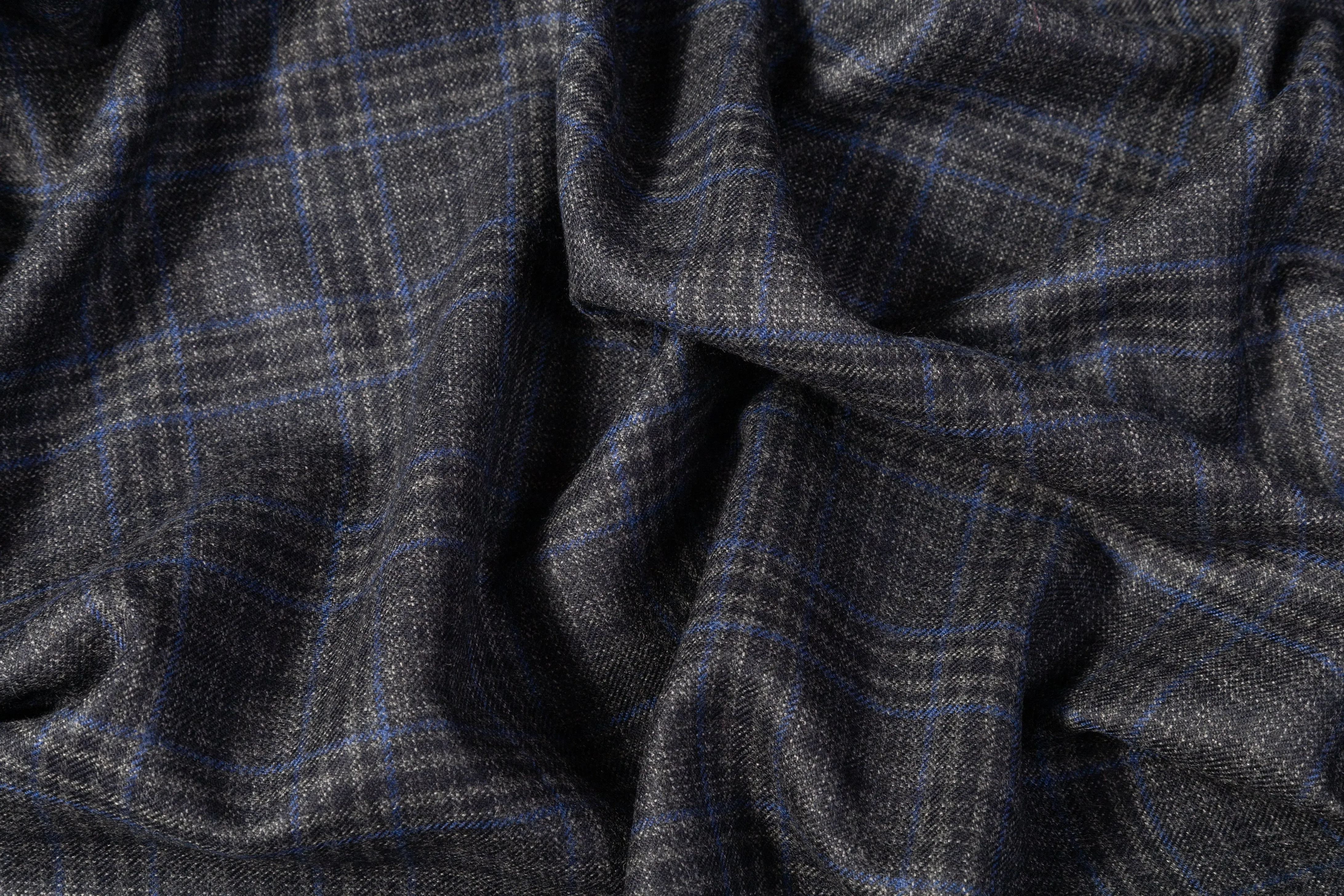Checked Italian Wool Suiting - Charcoal Gray / Blue