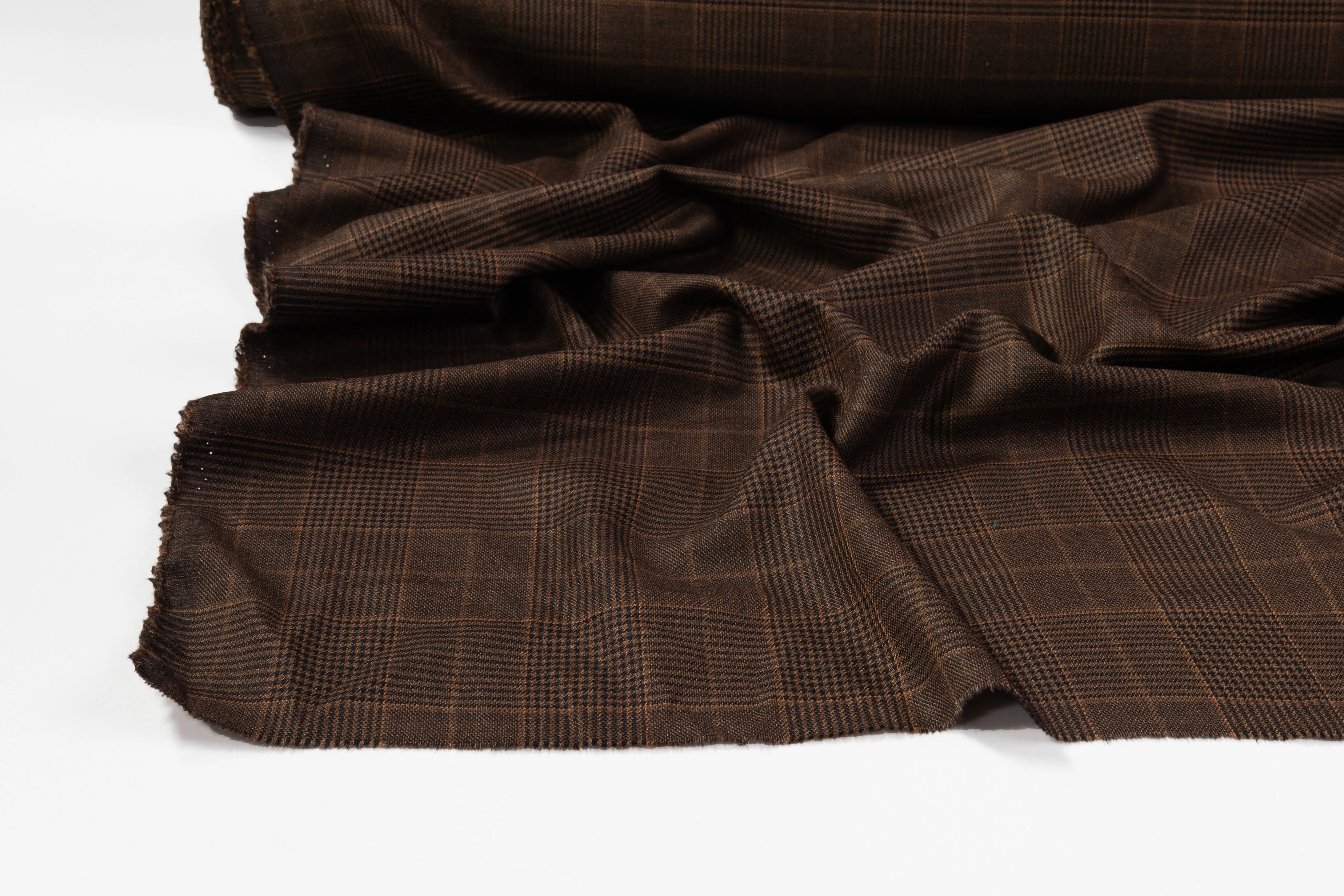 Glen Check Italian Silk and Wool Suiting - Brown