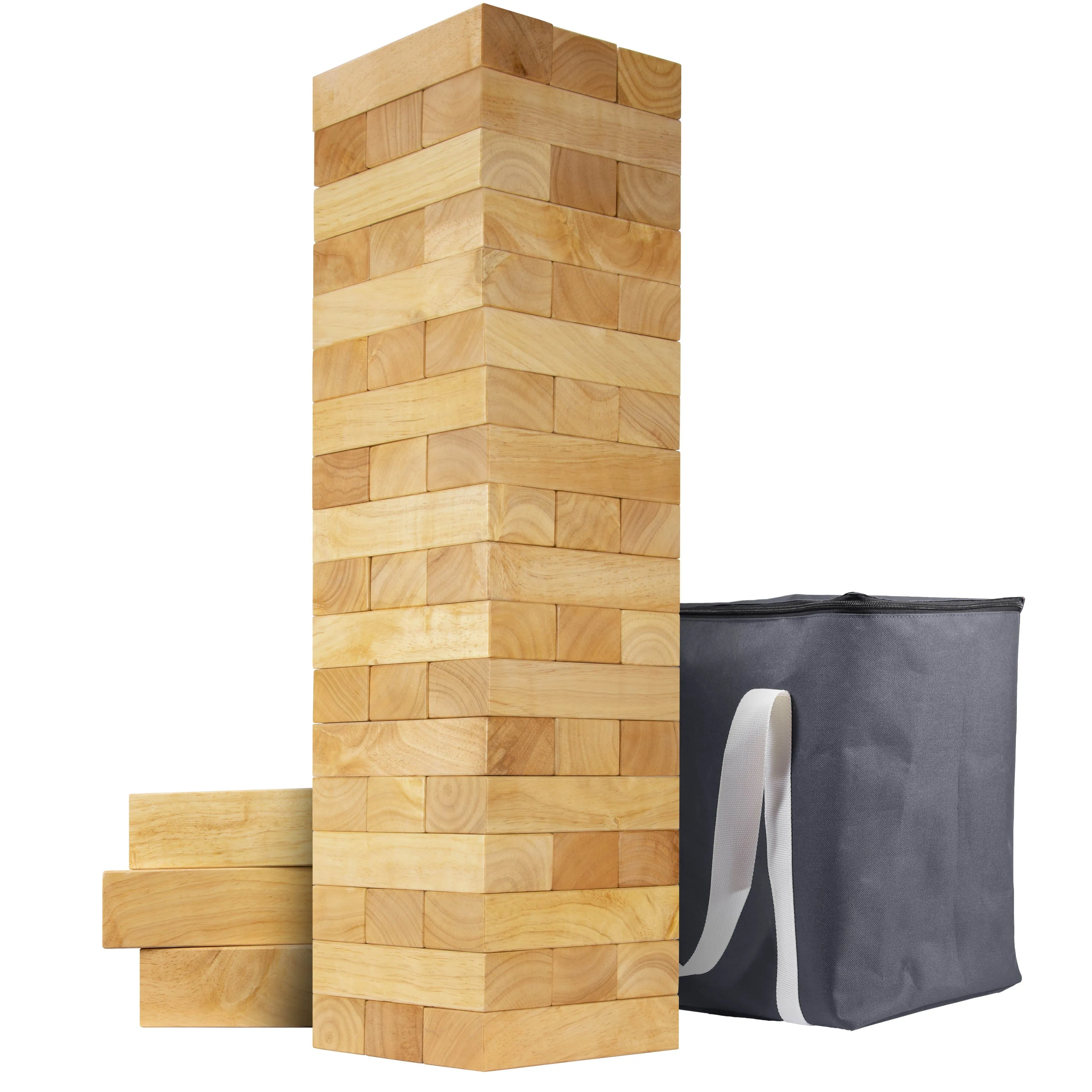GoSports Toppling Tower - Giant Wooden Stacking Games - Stacks Up to 5 ft - Tropical Hardwood