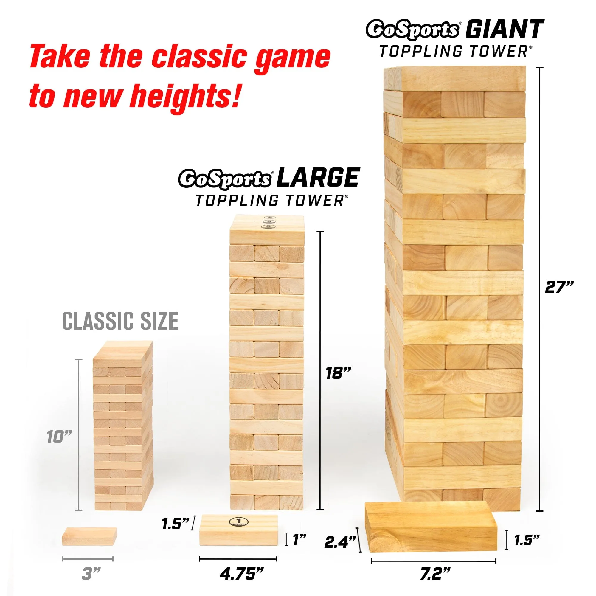 GoSports Toppling Tower - Giant Wooden Stacking Games - Stacks Up to 5 ft - Tropical Hardwood