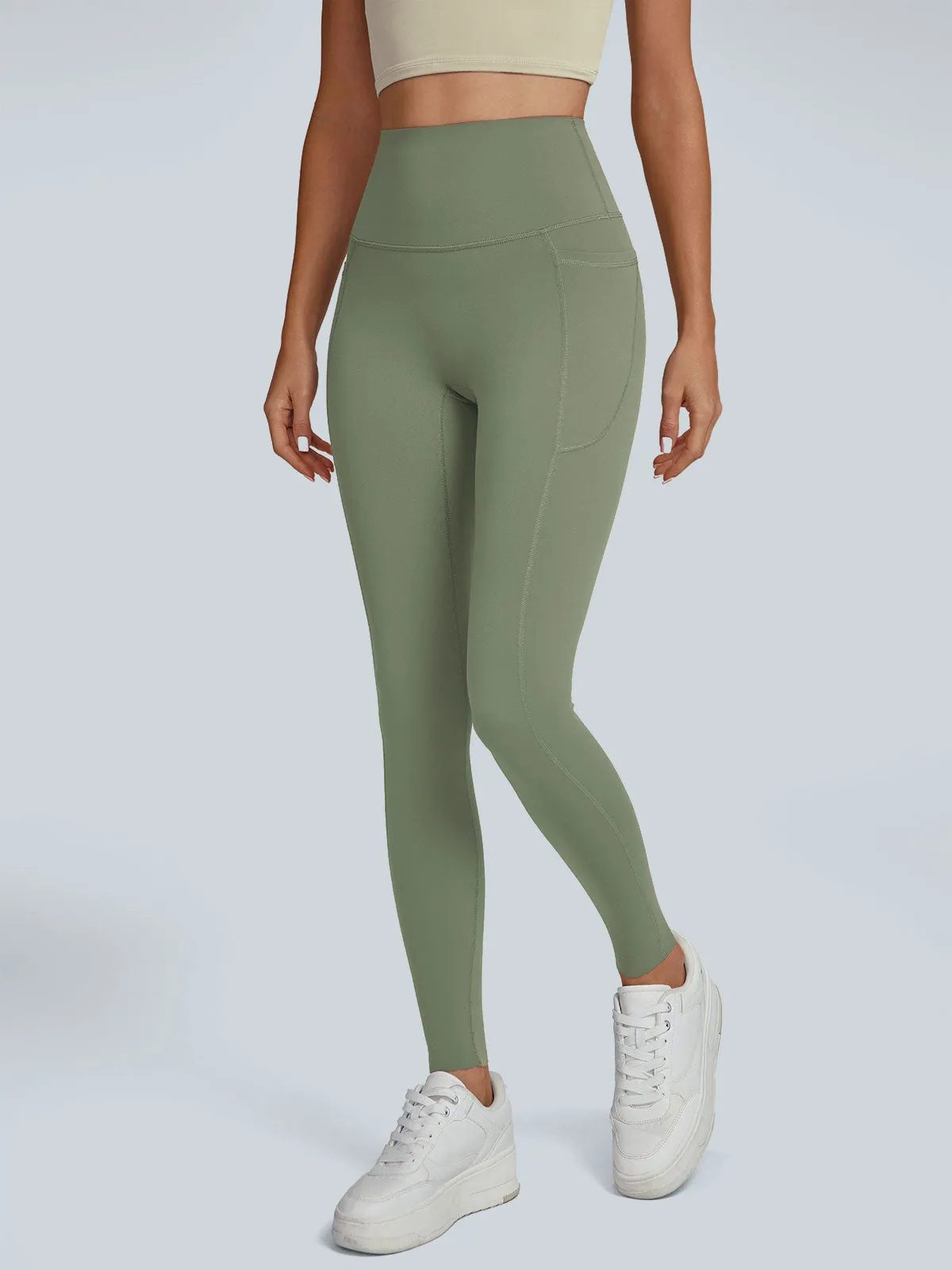 Green High Waisted Pockets Leggings 24”
