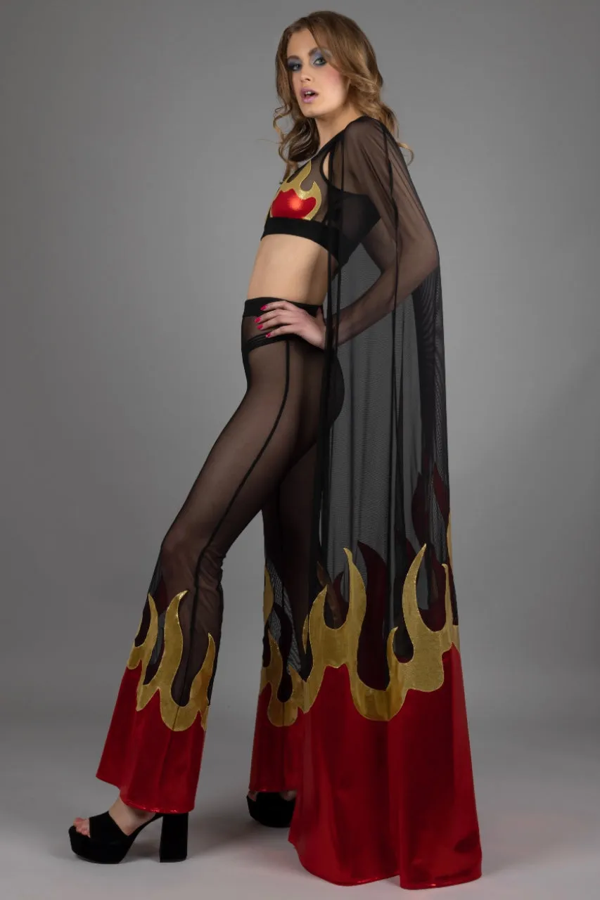 Hellfire Sheer Bell Bottom Leggings RTS