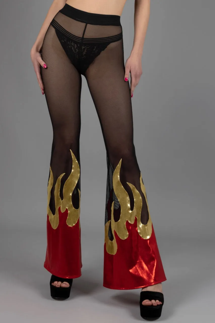 Hellfire Sheer Bell Bottom Leggings RTS