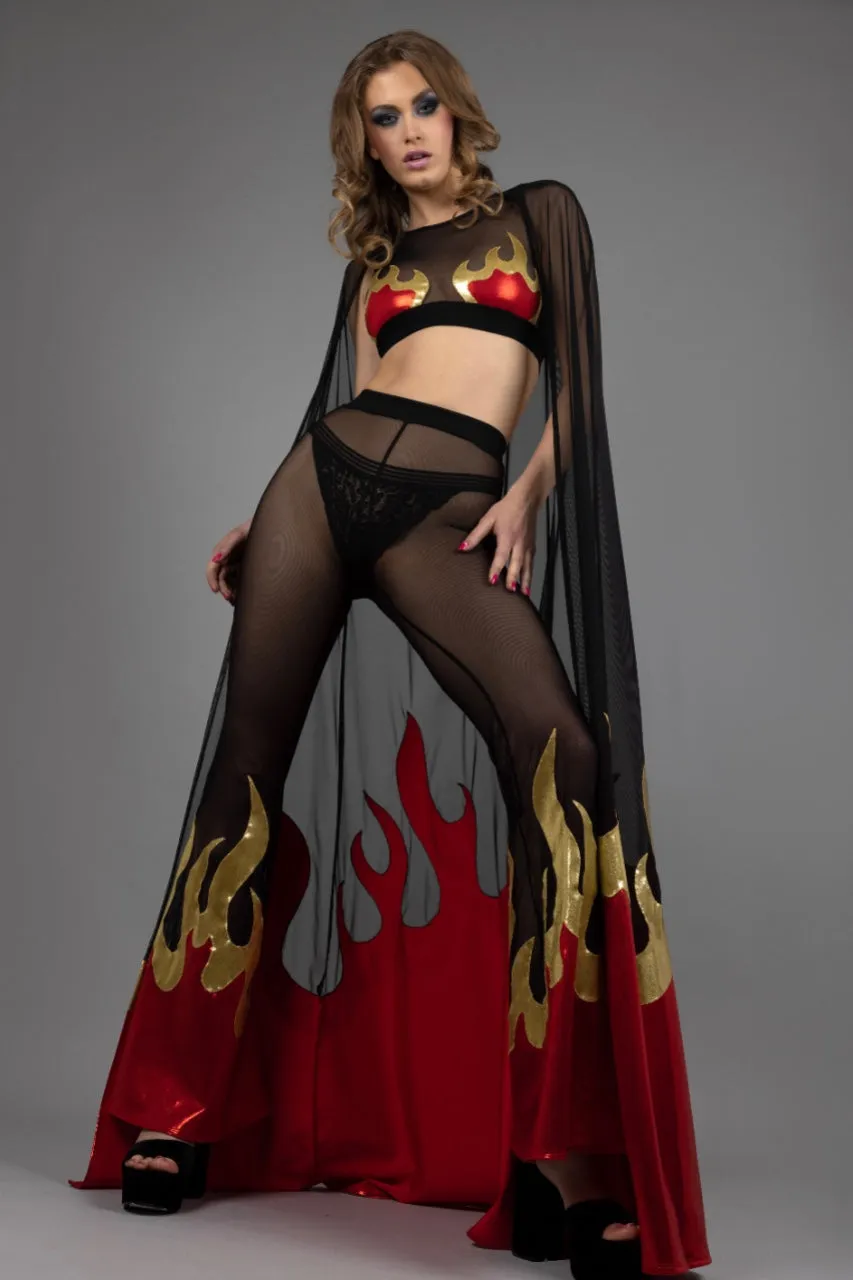 Hellfire Sheer Bell Bottom Leggings RTS
