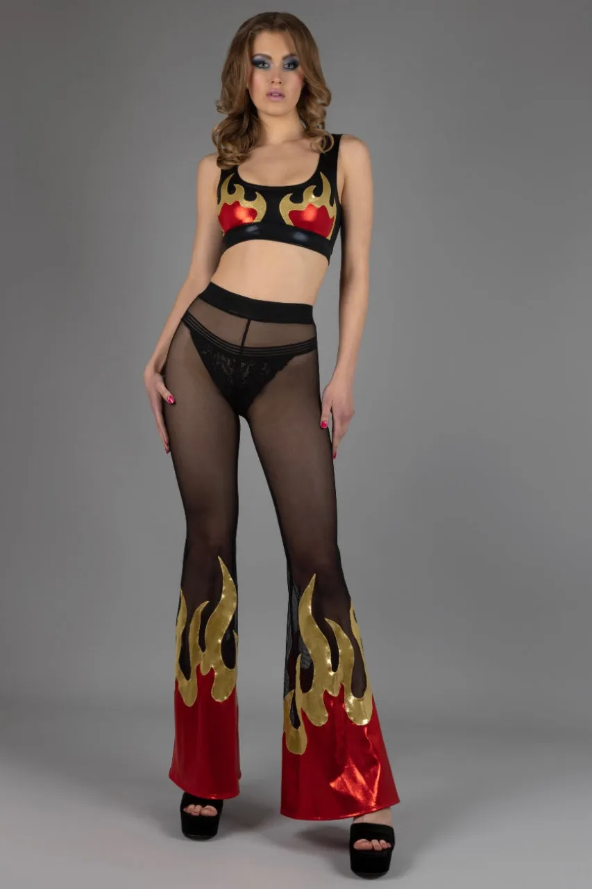 Hellfire Sheer Bell Bottom Leggings RTS