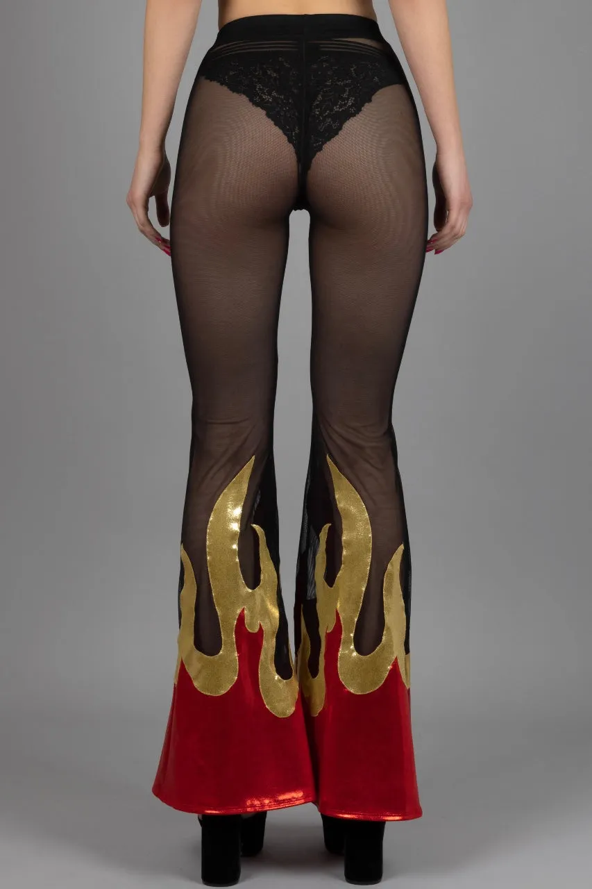 Hellfire Sheer Bell Bottom Leggings RTS
