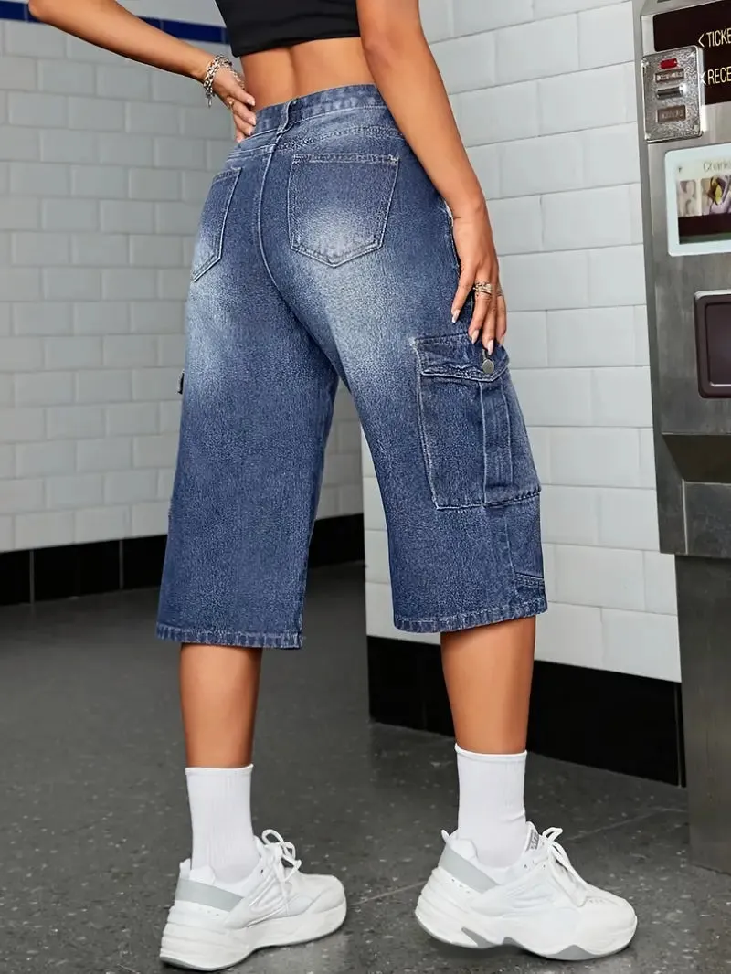 High Stretch Pocket Casual Capri Jeans