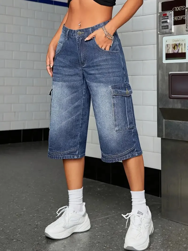 High Stretch Pocket Casual Capri Jeans