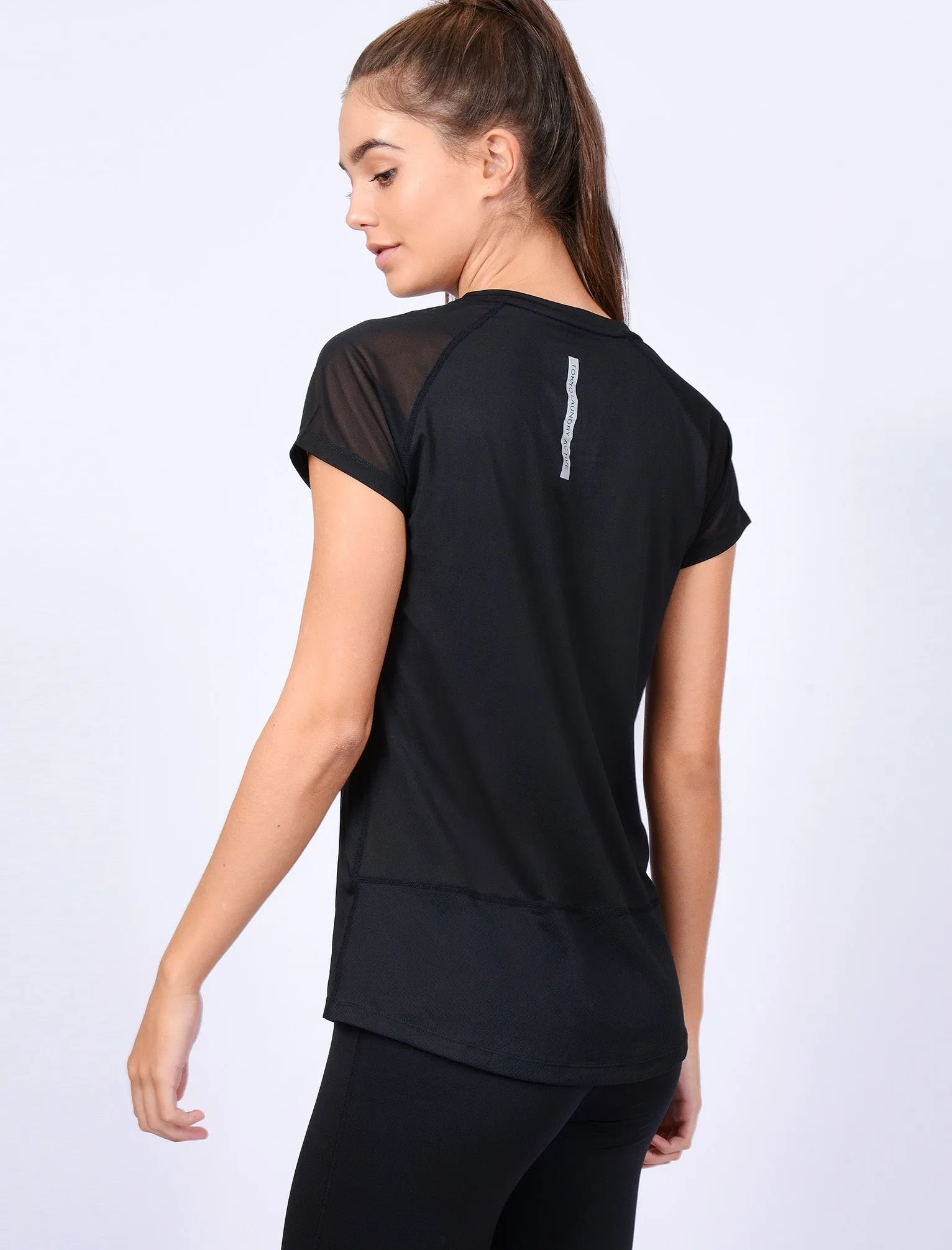 Larke Mesh Panel Fitted Sports Top in Black - Tokyo Laundry Active