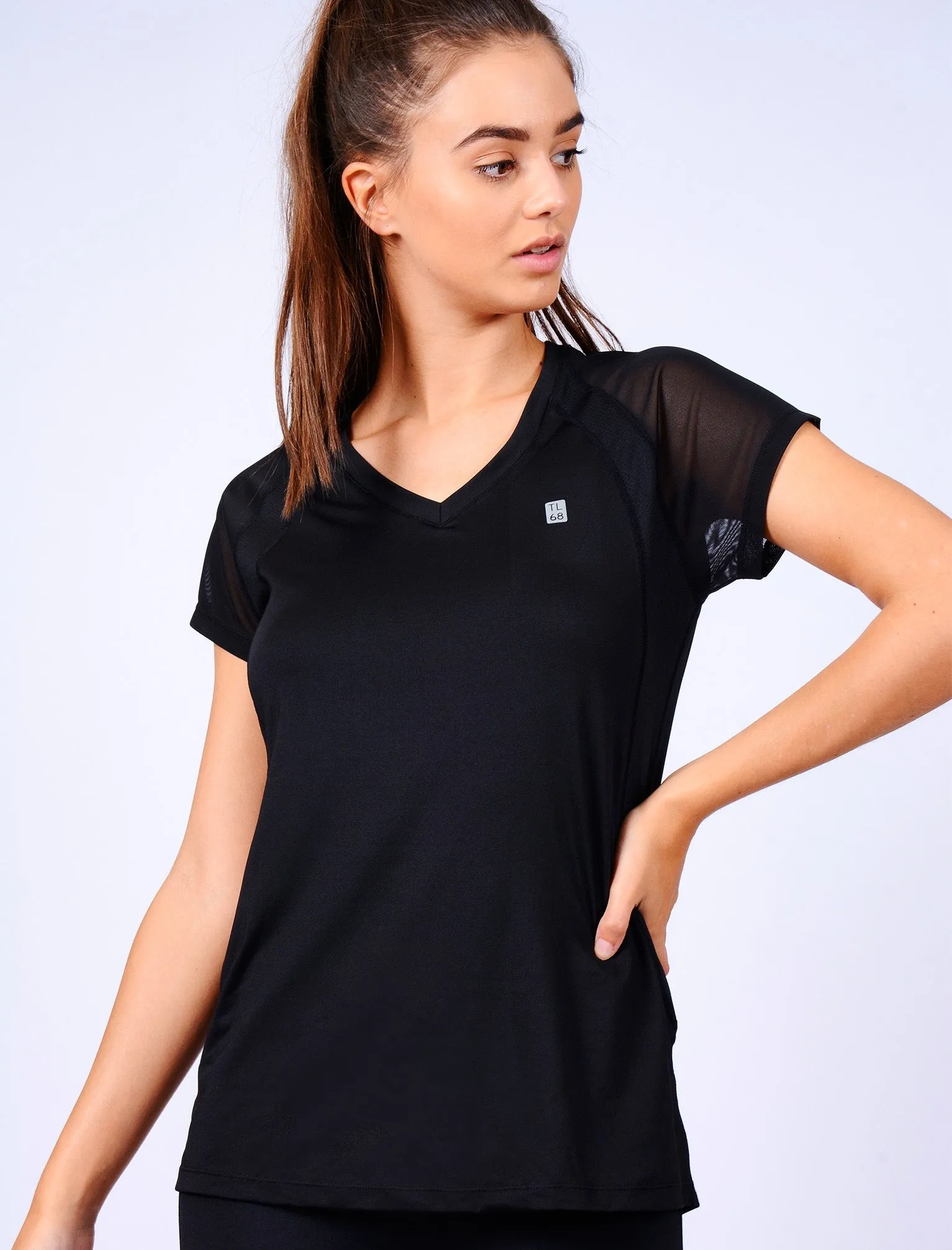 Larke Mesh Panel Fitted Sports Top in Black - Tokyo Laundry Active