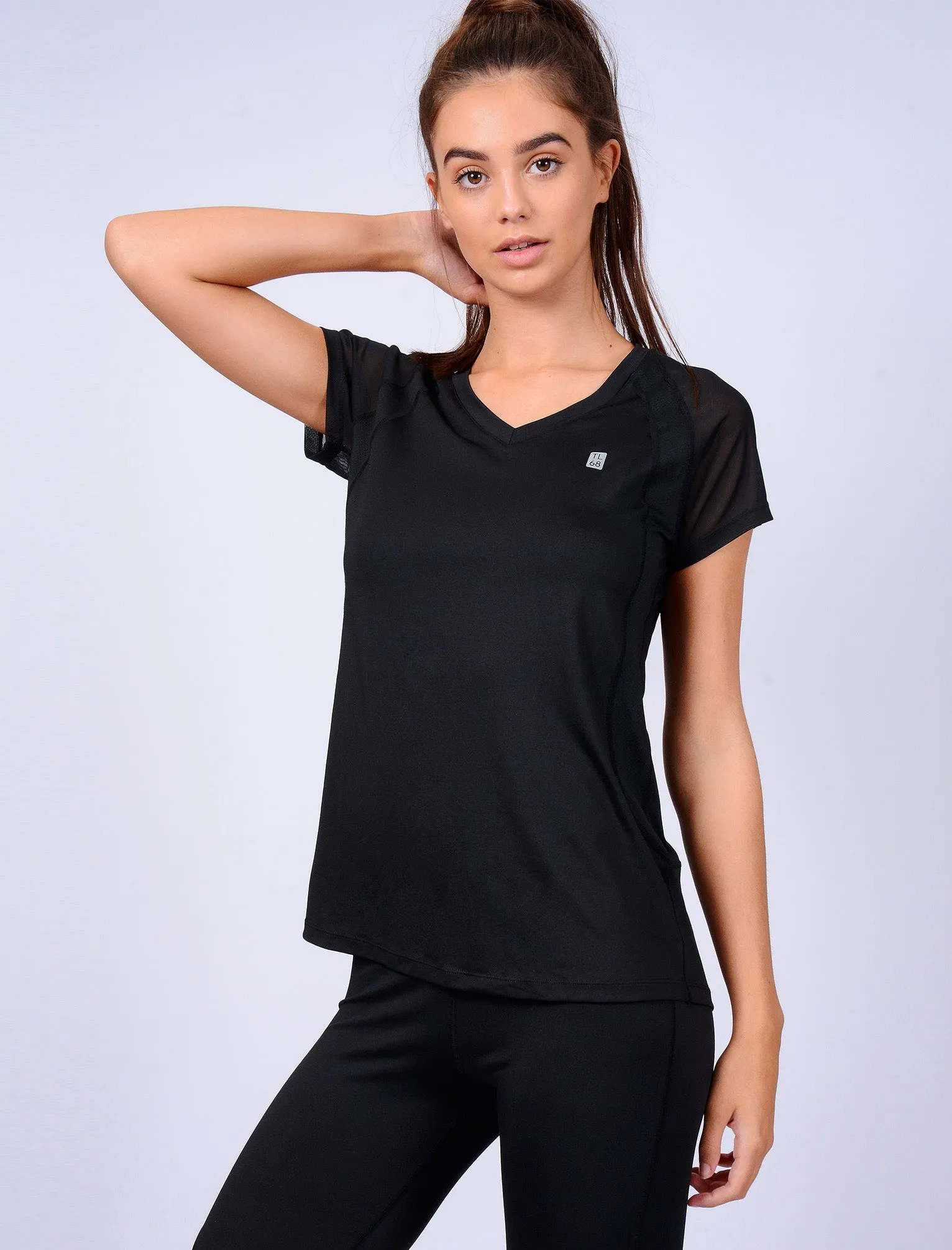 Larke Mesh Panel Fitted Sports Top in Black - Tokyo Laundry Active
