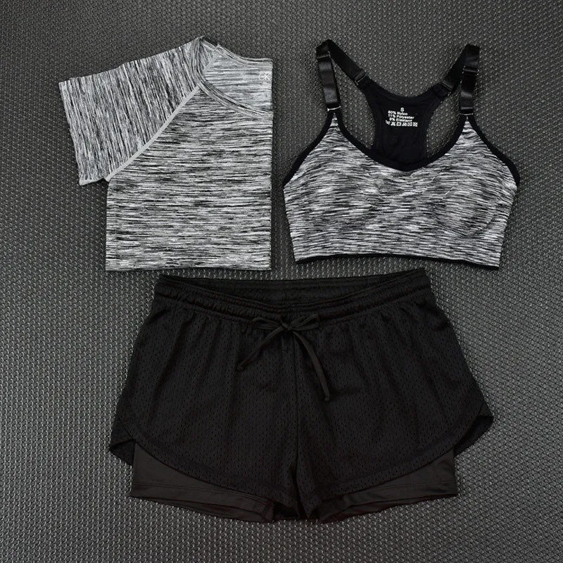 Quick Dry Yoga Set Tees   Sports Bra   Shorts
