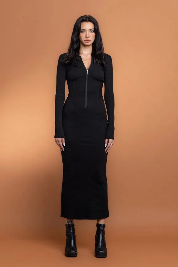 Ribbed Zip Up Maxi Dress w/ Hoodie