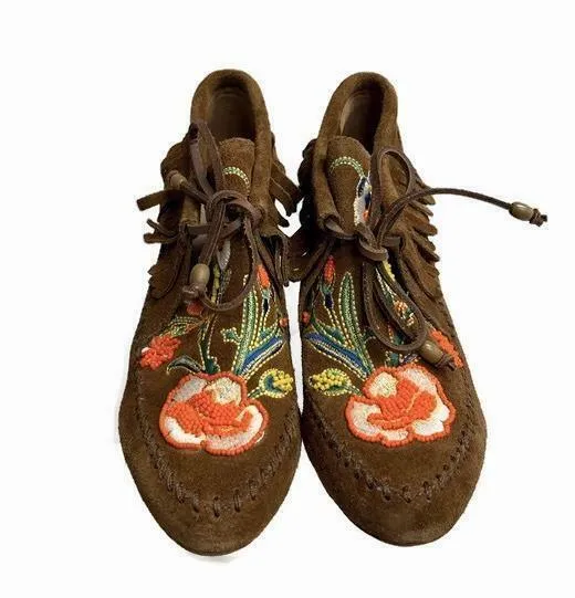 Tory Burch Women's Brown Suede Beaded Huntington Moccasin Ankle Boots Booties 6