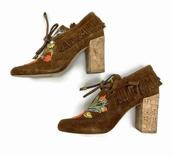 Tory Burch Women's Brown Suede Beaded Huntington Moccasin Ankle Boots Booties 6
