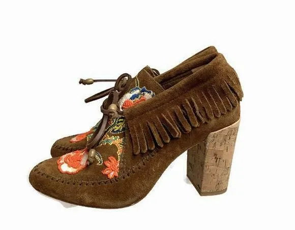 Tory Burch Women's Brown Suede Beaded Huntington Moccasin Ankle Boots Booties 6
