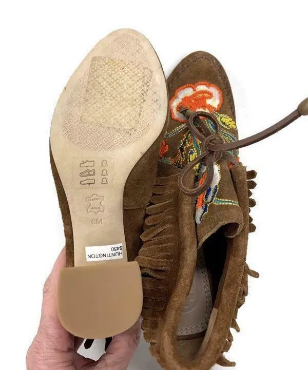 Tory Burch Women's Brown Suede Beaded Huntington Moccasin Ankle Boots Booties 6
