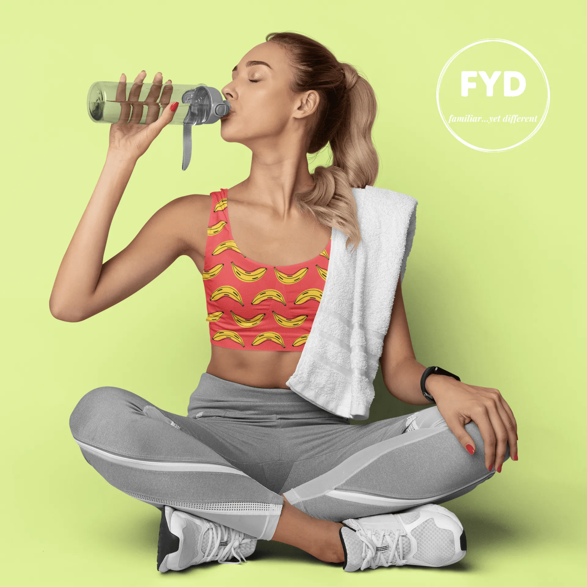 Zany Bananas print FYD Long-Line Sports Bra